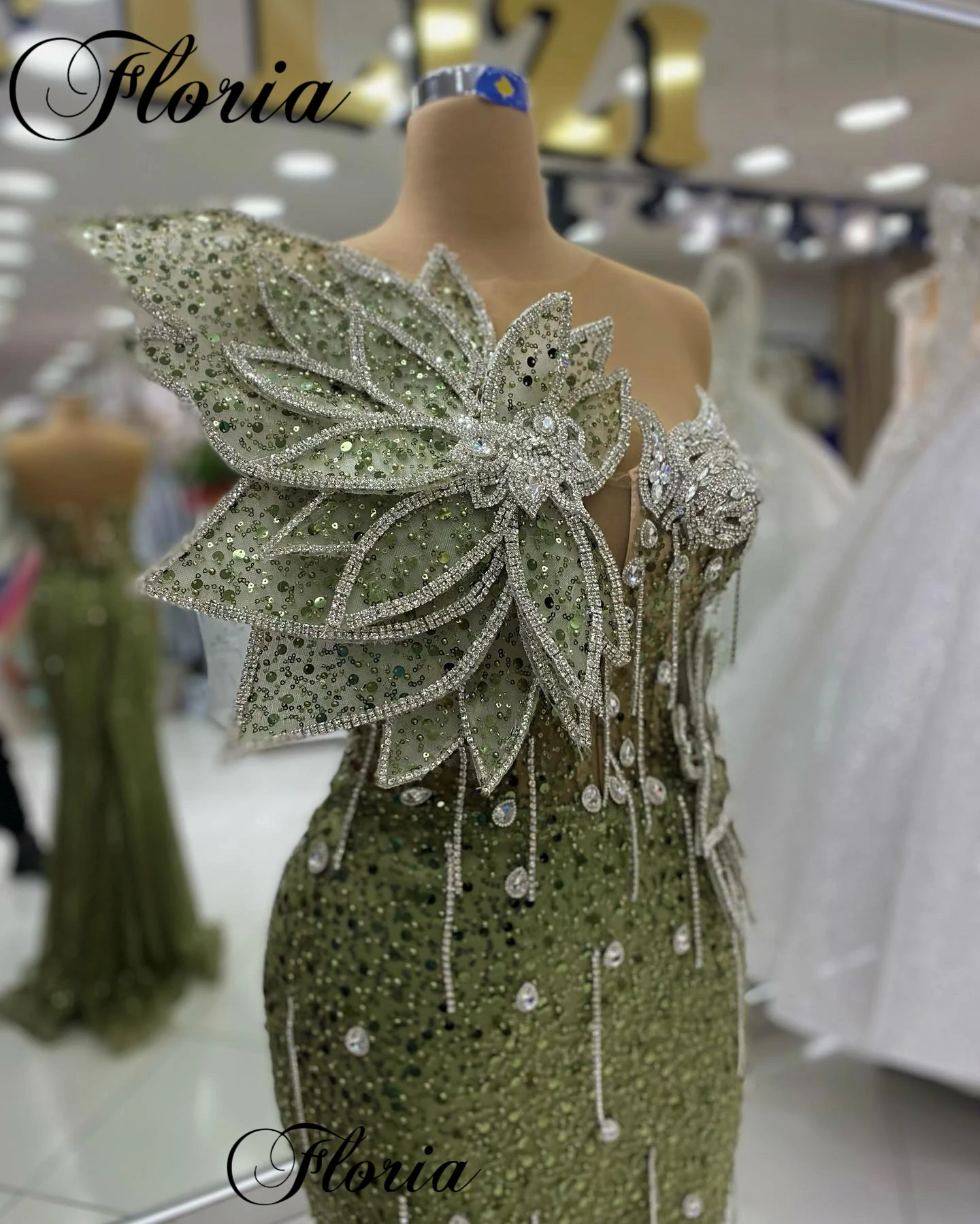 Avocado Green Cocktail Dresses Mermaid Crystals Special Occasion Dresses For Women Vestidos De C&oacute;ctel Prom Party