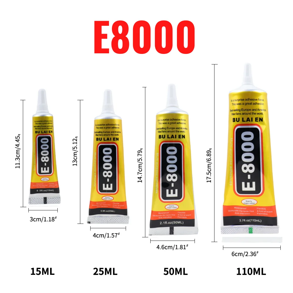 

15ML 25ML 50ML 110ML Bulaien E8000 Clear Contact Phone Repair Adhesive Fibre Cloth DIY Metal Wood Glue With Precision Applicator