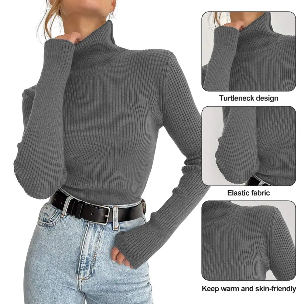 

Soft Breathable Sweater Cozy Stylish Ladies' Fall Winter Sweater High Collar Knit Slim Fit Soft Elastic Striped Texture Neck