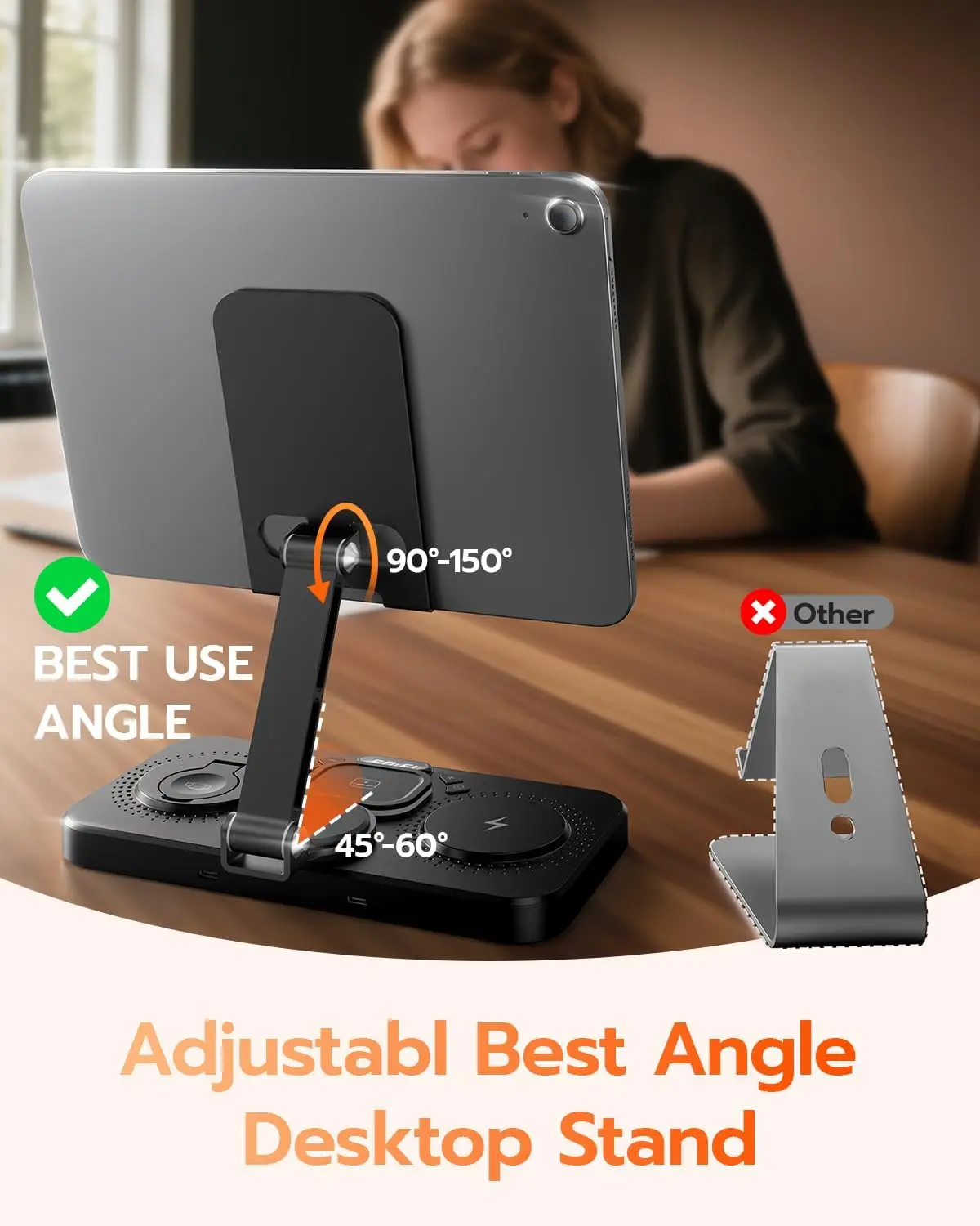 TIMESS 6 in 1 Charging Station Charger For IPhone17 16 15 with Clock & Light 15W Fast Foldable Wired Charging Stand for IPad/Tab
