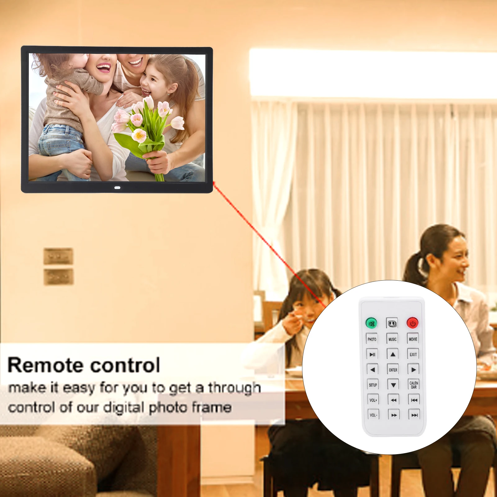 【New】15in HD Digital Photo Frame 1024x768 Resolution Support MP3/MP4/Image Playback Digital Photo Frame with Remote Controller