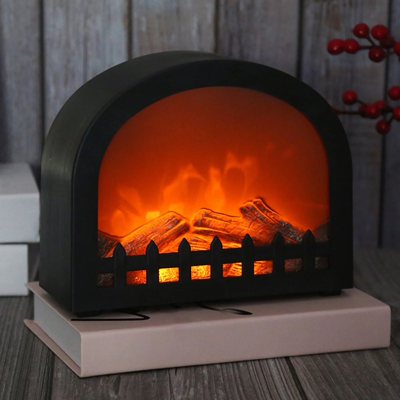 Realistic Flickering Flame LED Light Table Lamp for Yard Indoor Decoration Fireplace Lantern LED Lamps Home Office Decor
