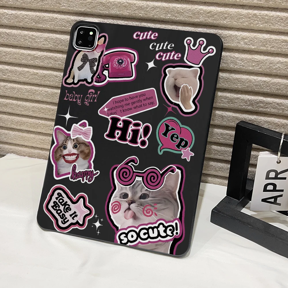 Retro American Kawaii Cat Matte Painted Rectangular Shell