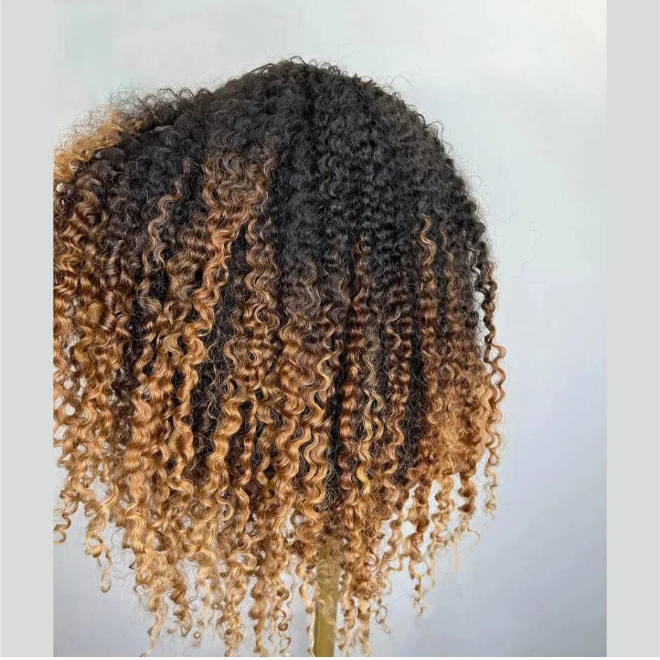 Preplucked Ombre Honey Blonde Brown 26“Long 180%Density Glueless Kinky Curly Deep Lace Front Wig For Black Women BabyHair Daily