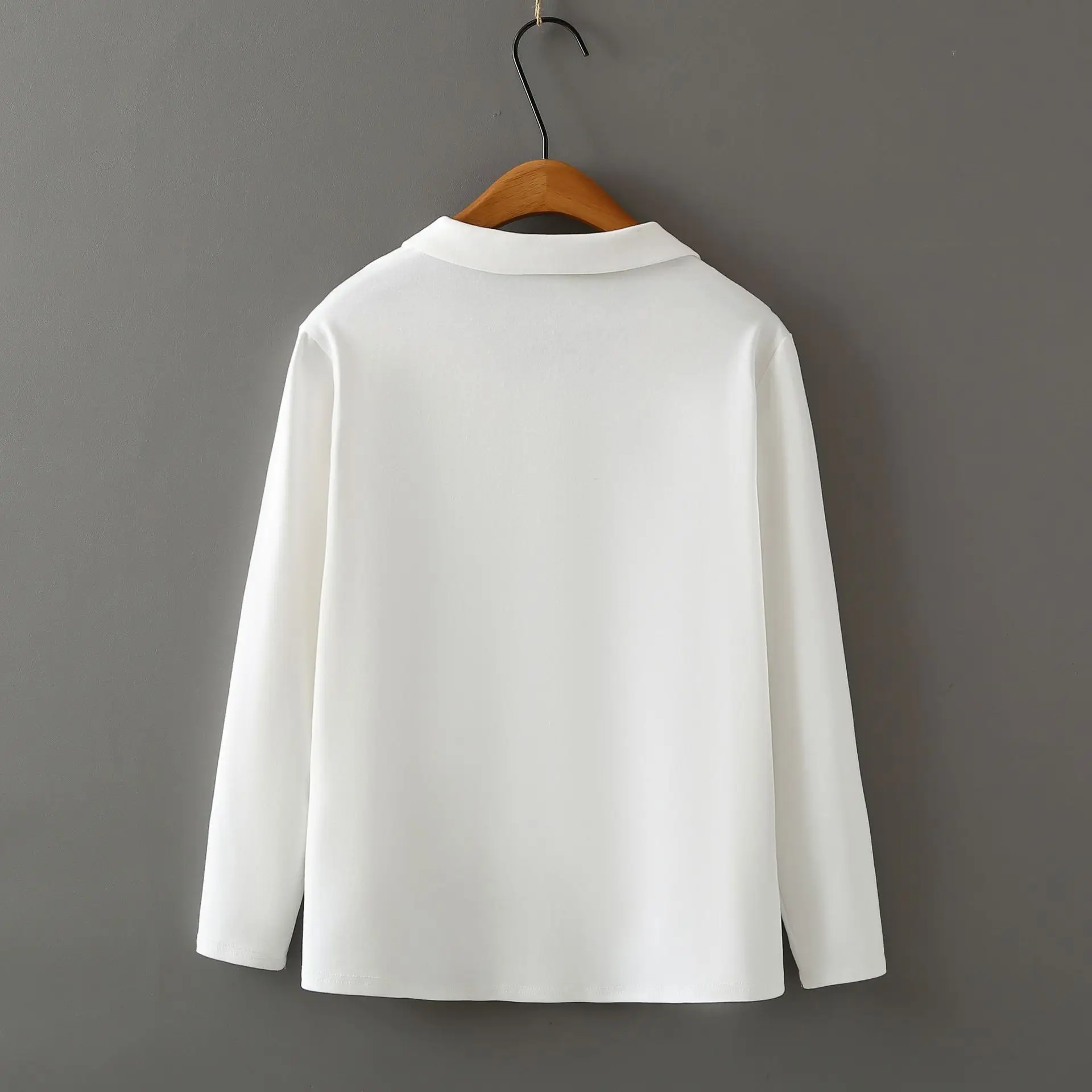 Fashion Plus Size Women's T-Shirt Autumn Stylish POLO Collar Printed Long Sleeved Top Casual Tees 080