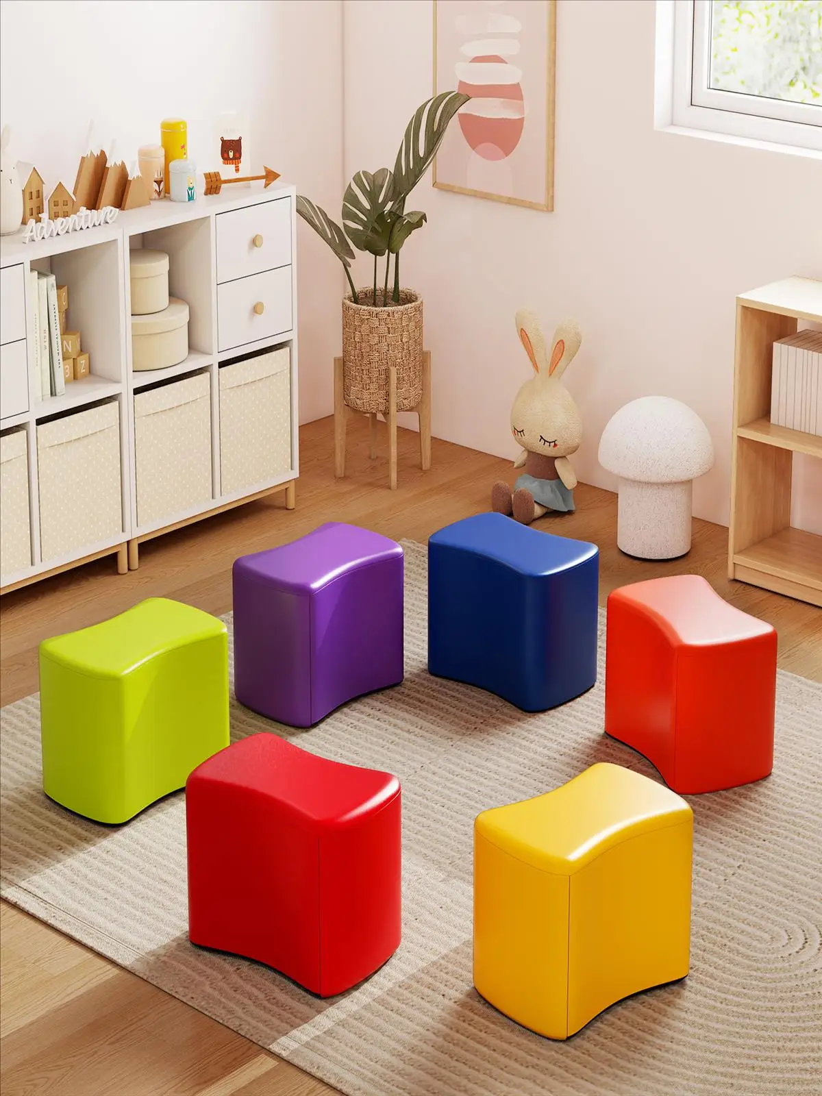 Modulares Hocker-Set für Kinder, 6-teiliges Schmetterlingshocker-Set mit abnehmbarem PU-Lederbezug und hochelastischem Schwamm, rutschfester Unterseite – Detail 1