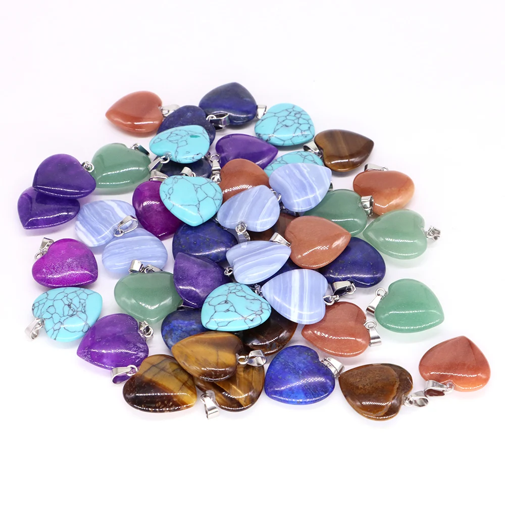 20mm Crystal Heart Pendant Natural Stone Necklace Women Girl Healing Gemstone Chain Fashion Jewelry Earring Making Supplies Bulk