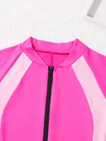 Kids Girls Boys Rash Guard One-piece Swimsuit Short Sleeves Zippered Shorty Wetsuit Swimwear Pool Beach Surfing Bathing Suit 5