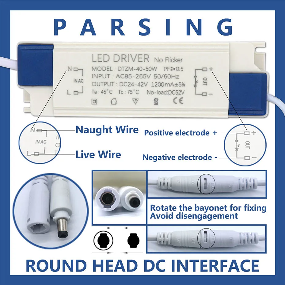 Description Picture 4 of itemLED Driver 40-50W 1200mA AC 110V 220V to DC 24V 36V 42V Lighting Transformer Panel Light Ceilling Lamp Power Supply Adapter