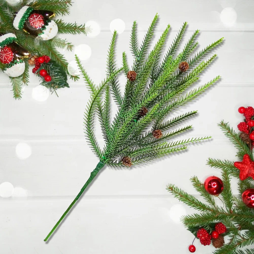 Artificial Pine Branches with Pine Cones Plastic for Christmas Home Decoration