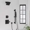 Black Shower Faucet Set with Slide Bar All Metal System Valve 6" Rain Wall Mount Combo Handheld Stainless 16" Arm Hose Bracket 3