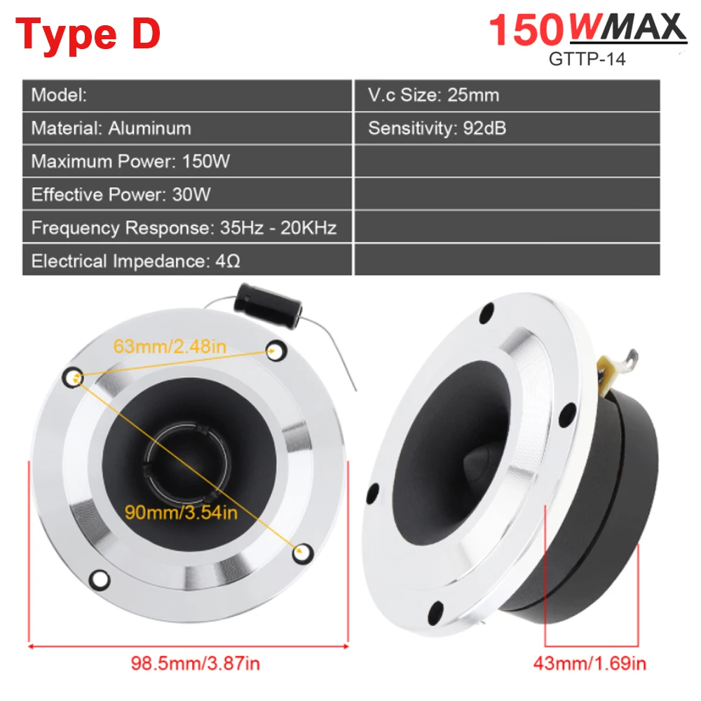 Car Tweeter Speakers 2pcs Tweeters 150W High Compression Titanium/Aluminum Bullet Super Speakers Stereo Tweeter for Vehicle / Auto Cars