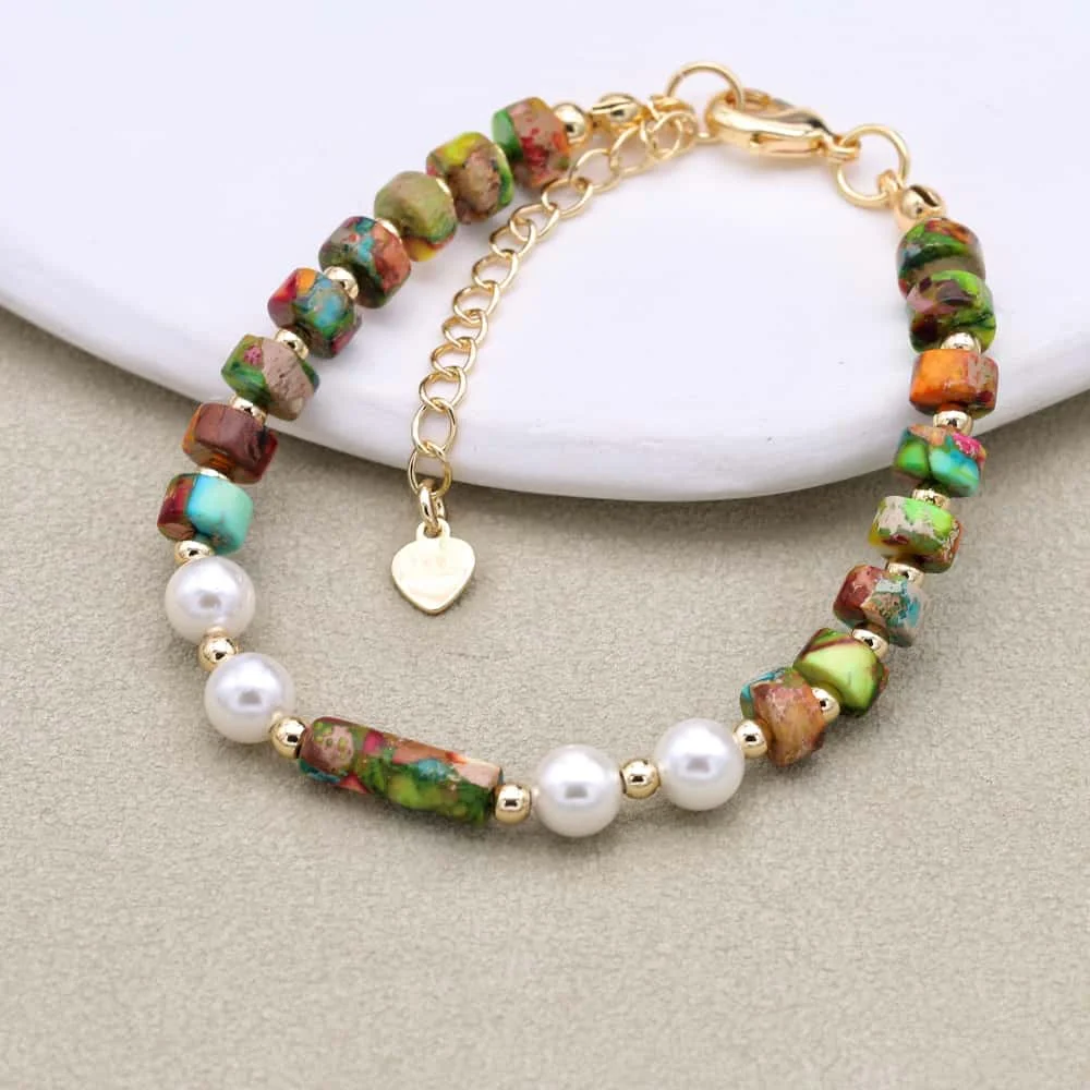 Beaded Bracelet Handmade 3*6 Pearl Beaded Gold Plated Charm Bangle Bracelet Accessories for Women
