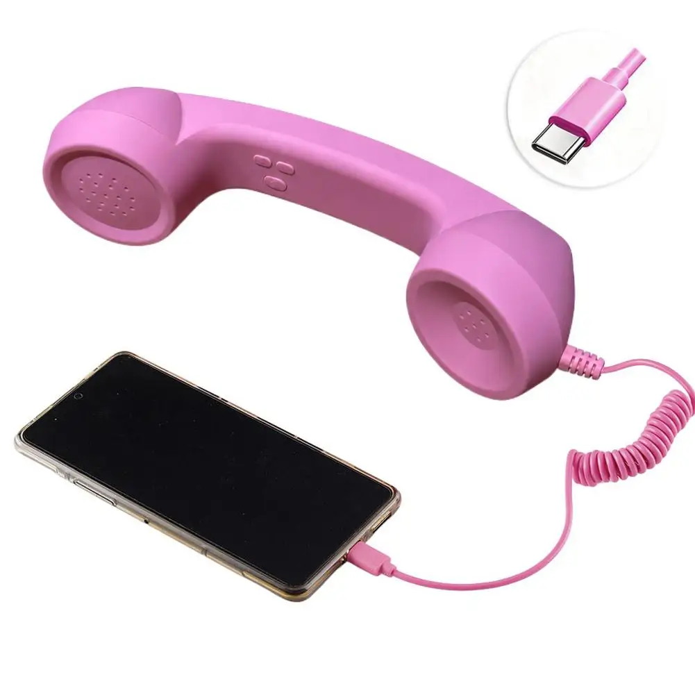 Vintage Handheld Phone Receiver with Type-C Connection and Tangle-Free Cord
