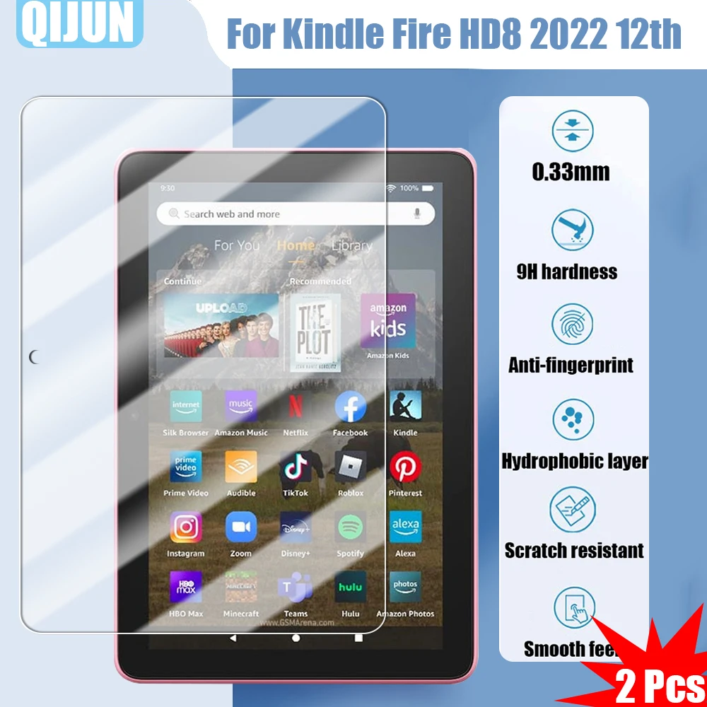 

Tablet Tempered glass film For Kindle Fire HD 8 2022 8.0" Explosion proof and scratch resistant waterpro Anti fingerprint 2 Pcs