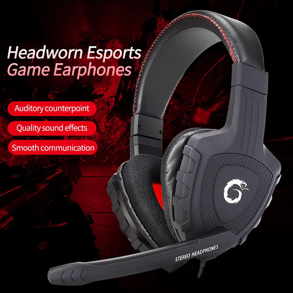 3.5mm Professional E-sports Headsets Luminous Game Computer Wired Headphones with Rotatable Microphone for PC Laptop Learn Play