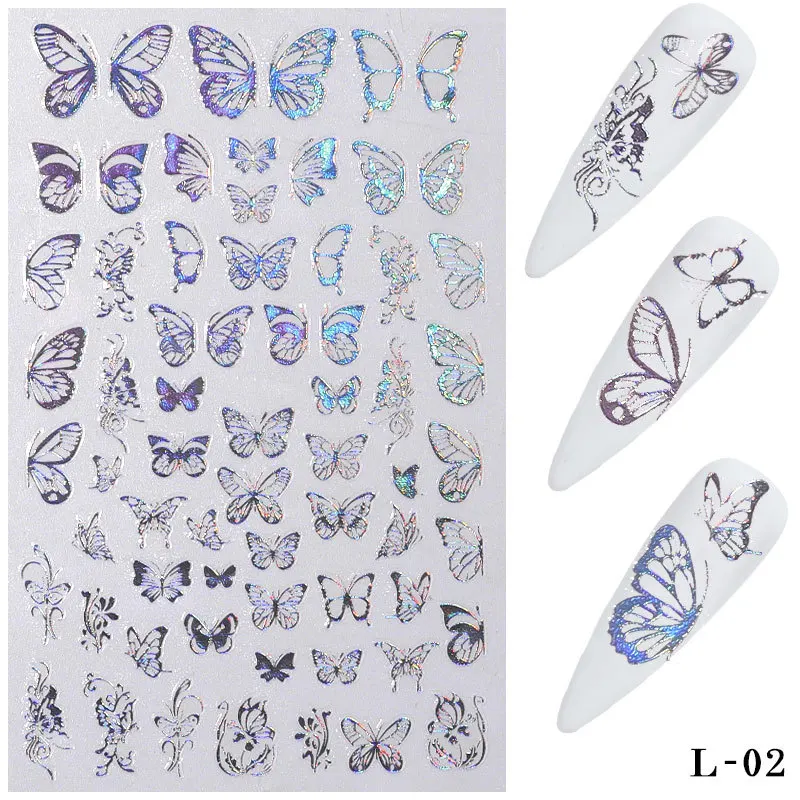 Misscheering 3D Laser Nail Stickers for Nail Art Decorations Gold Sliver Butterfly Nail Bronzing Stereoscopic Decals