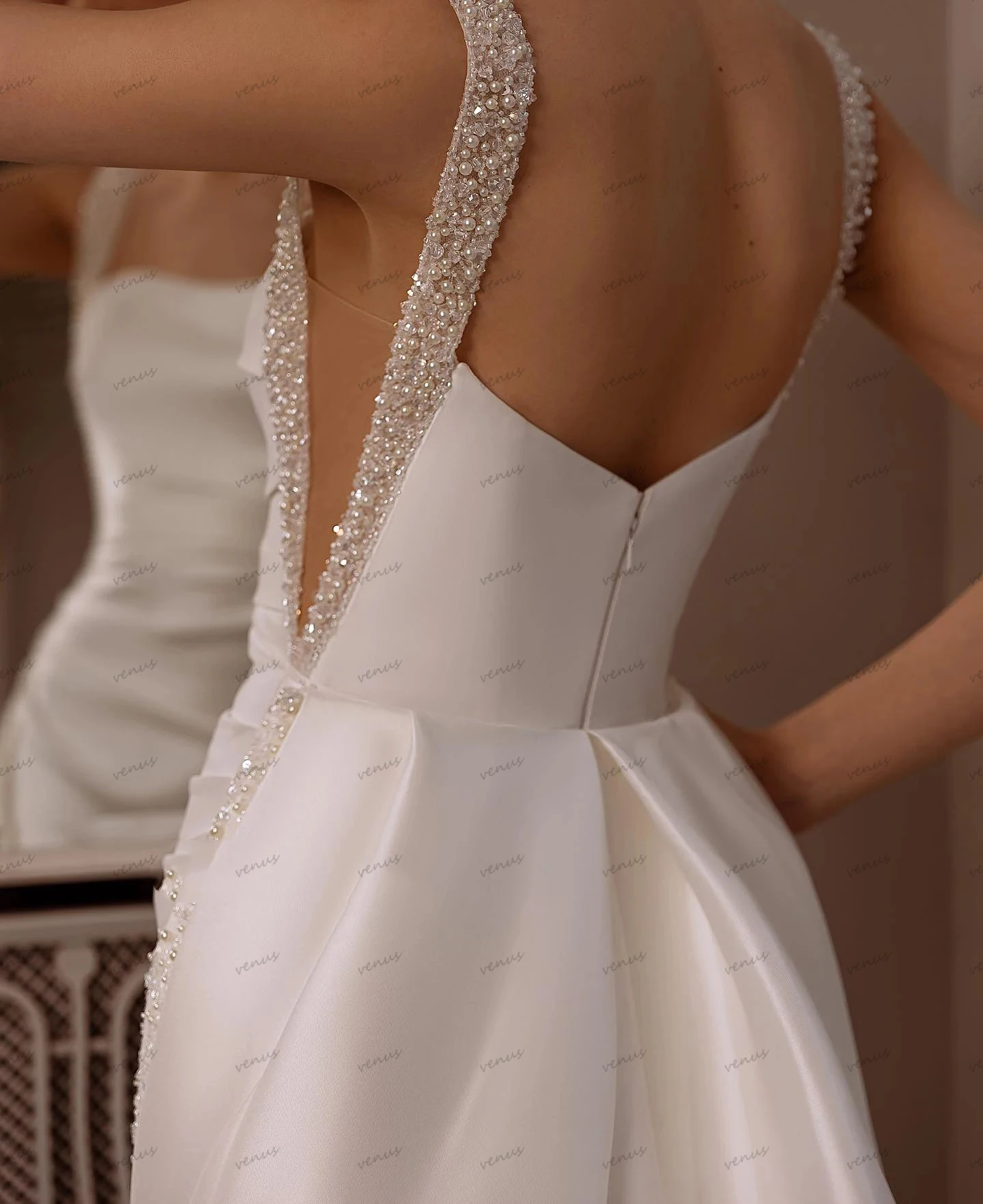 Simple Wedding Dresses Satin Bridal Gowns Sexy Square Collar Graceful Robe For Formal Party Elegant Vestidos De Novia Customized 3