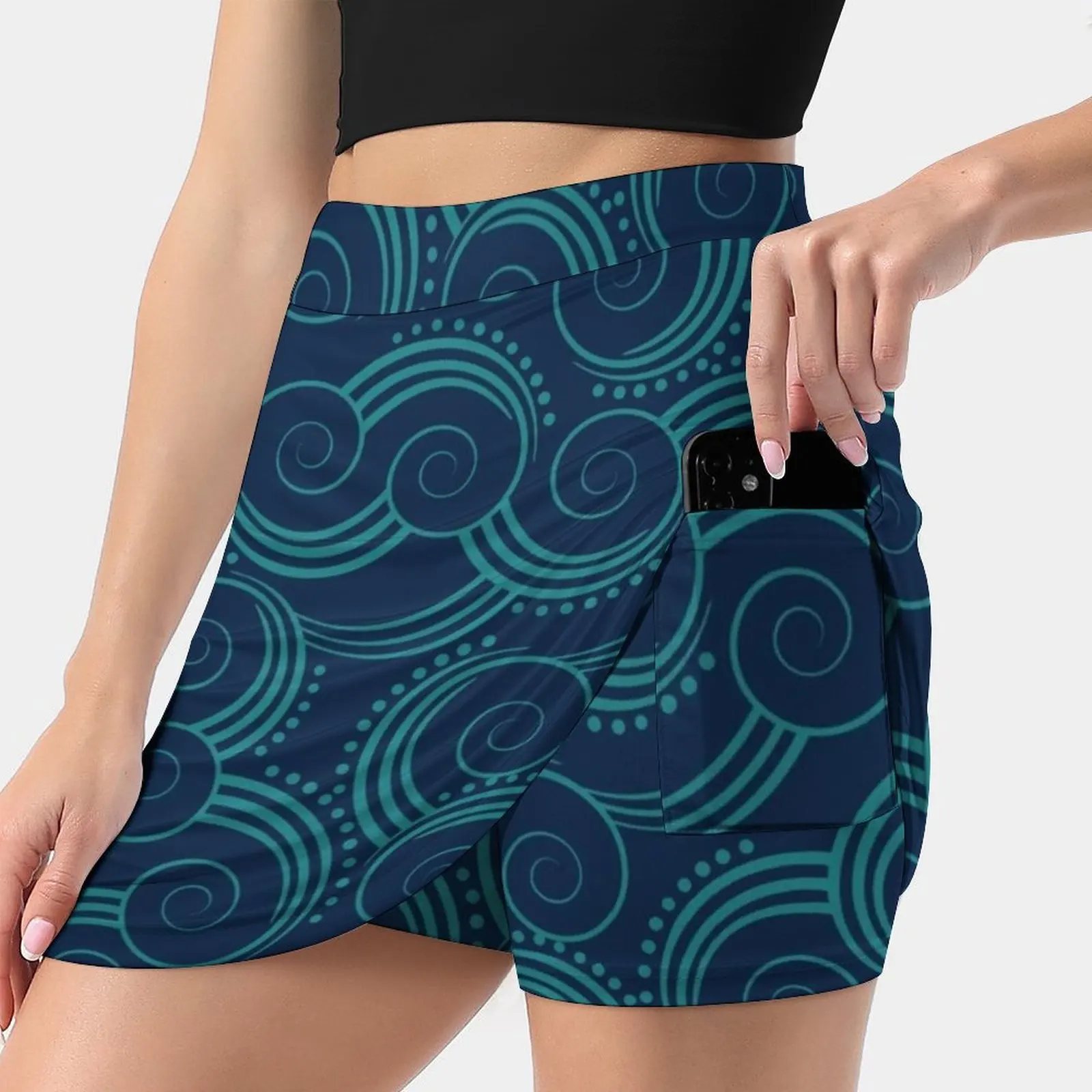 

Navy And Teal Ocean Swirls Skirts Woman Fashion 2022 Pant Skirt Mini Skirts Office Short Skirt Ocean Sea Water Swirls Ocean