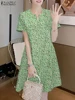 ZANZEA Fashion Summer Short Sleeve Knee Length Printed Sundress Elegant Women Party Work Dress Floral Vestidos Robe Kaftan 2025