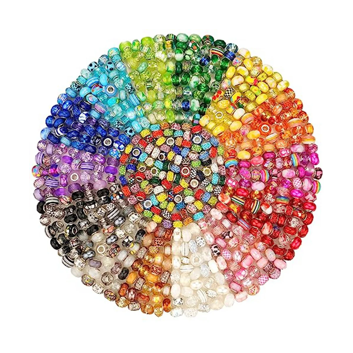 

240Pcs Assorted European Resin Hole Beads Spacer Beads for Bracelet Making , Craft Beads for DIY Charms Bracelet