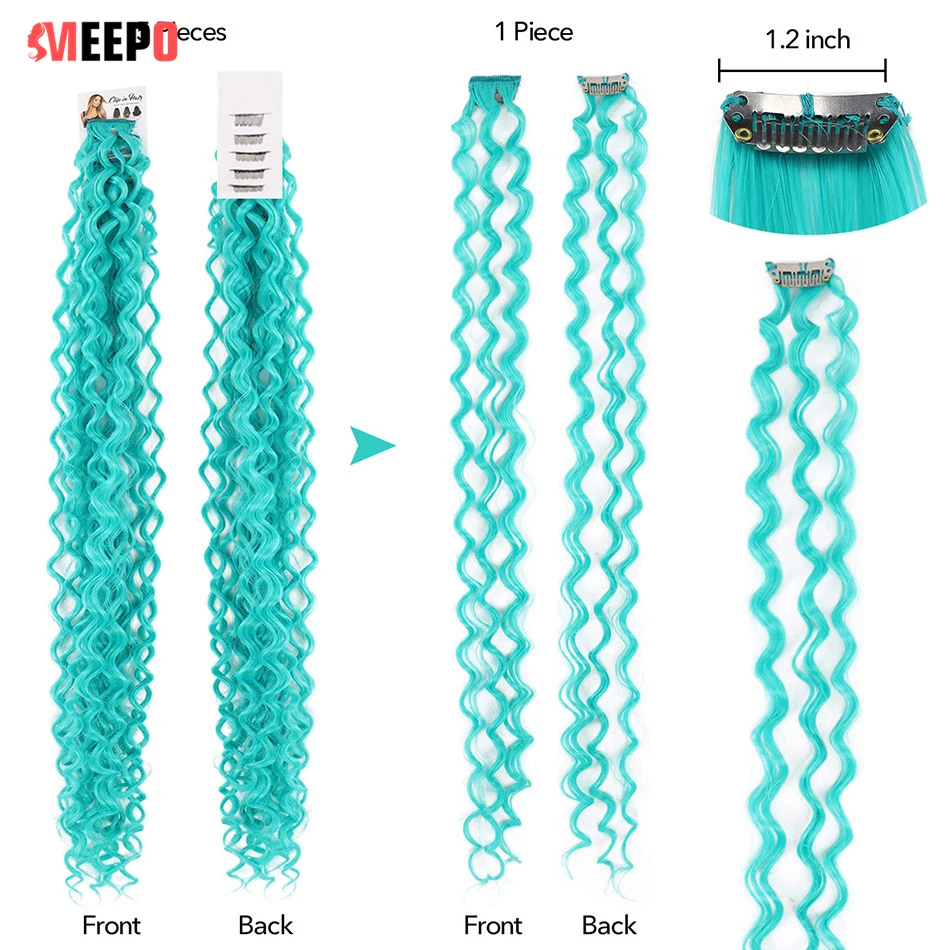 Meepo Colored Fibers 24Inches Kinky Curly Clip in Hair Extensions Synthetic Tress for Hair 10Pcs/Set High Temperature Deep Wave