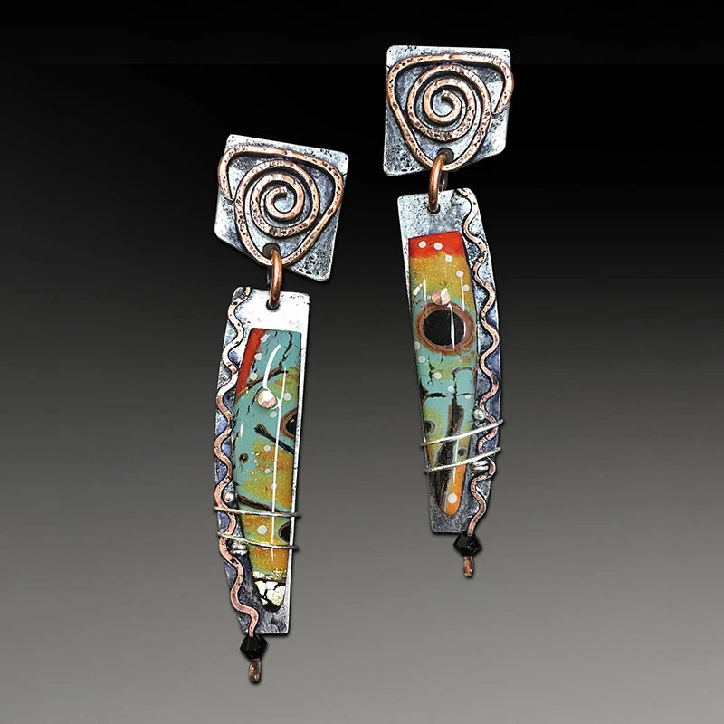 Dangle Earrings Vintage Tribal Spiral for Women Metal Geometry Twist Bronze Painting Pattern Ethnic
