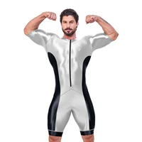 AMORESY Gladius Series Front Zipper Short-sleeved Spandex Sports Knee Length Romper Unitard Jumpsuit Fitness Swimwear Swimsuit 1