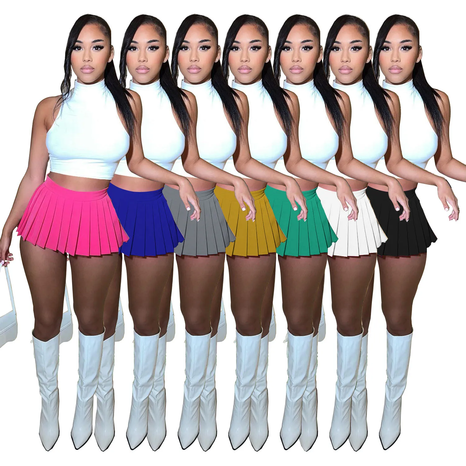 2024 Fashion Summer Women's Mini Pleated Skirts Sexy Club Y2k Accessories Plaid High Waist Stretchy Tennis Skater A-line Outfits