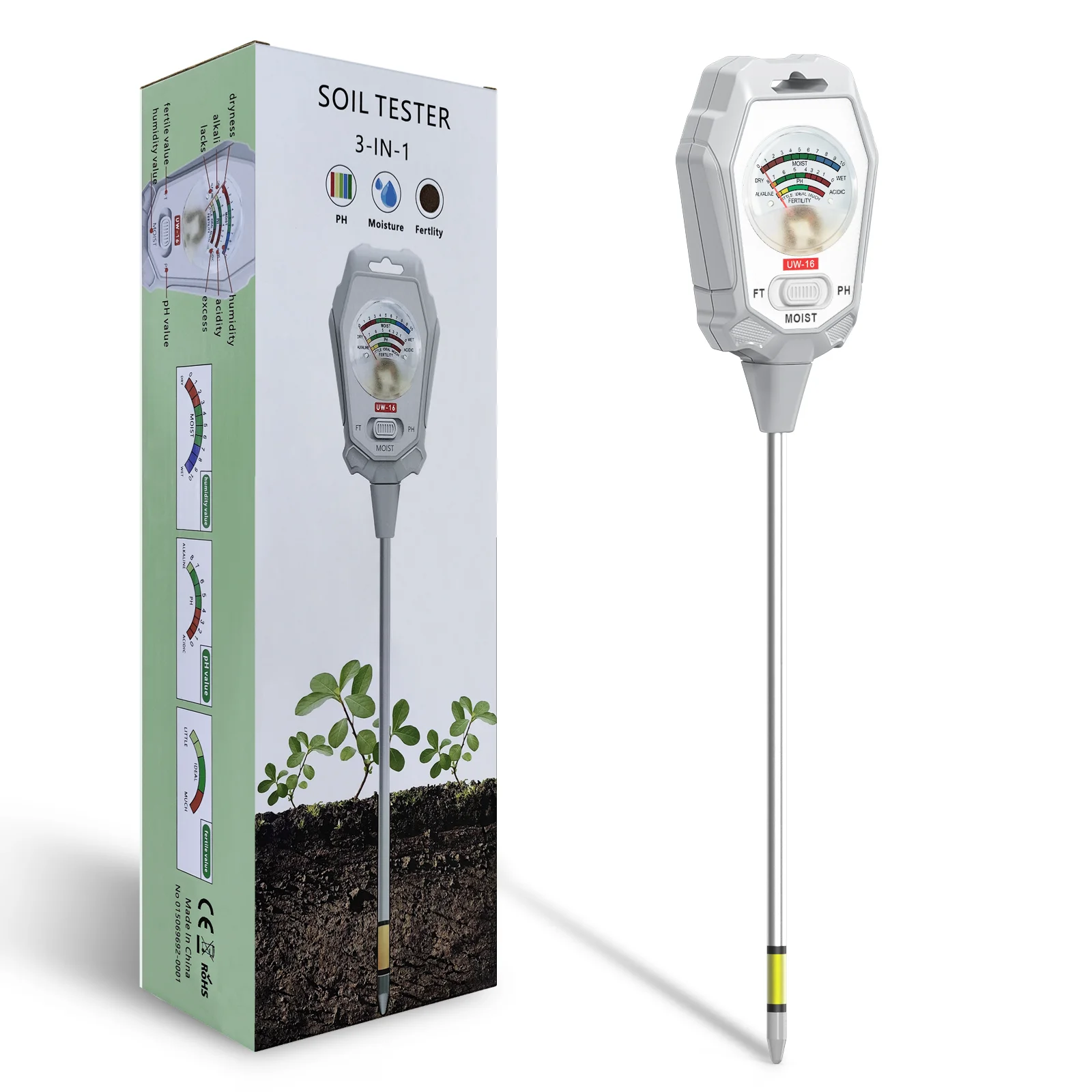 Soil Moisture Meter PH Meter Sensor Fertility Test Tool For Indoor/Outdoor Gardening Plant Moisture/Fertility/PH 3 in 1Testing