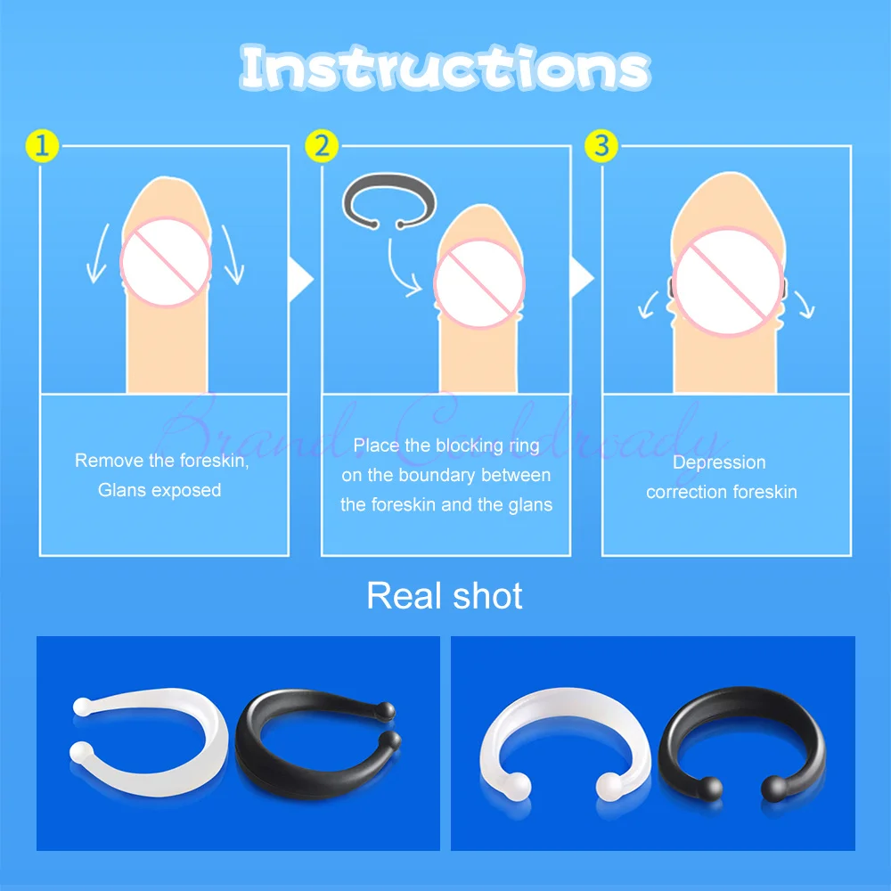 Male Sex Toys Foreskin Corrector for Men Penis Stretcher Delay Ejaculation Resistance Ring Daily/Night Use Cockring 2PCS
