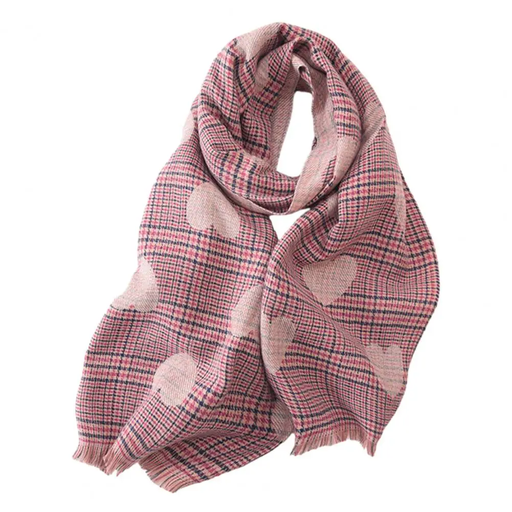 Autumn Cozy Stylish Women's Winter Scarf Warm Windproof Fashionable Knitted Accessory with Heart Plaid Print_voghion.com