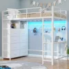 Twin Loft Bed with Desk & 8 Drawers Tall Dresser, Metal Loft Bed with LED Lights & Charging Station, 2-Tier Storage Shelves, Sta 1
