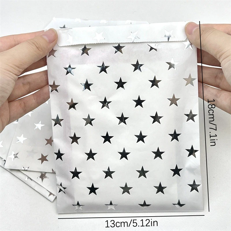 Organza Gift Bags Party Gift Bags 10Pcs Card Out Kraft Paper Packaging Bag Simple Silver High-End Star Hot Stamping Paper Bag Gift Packaging