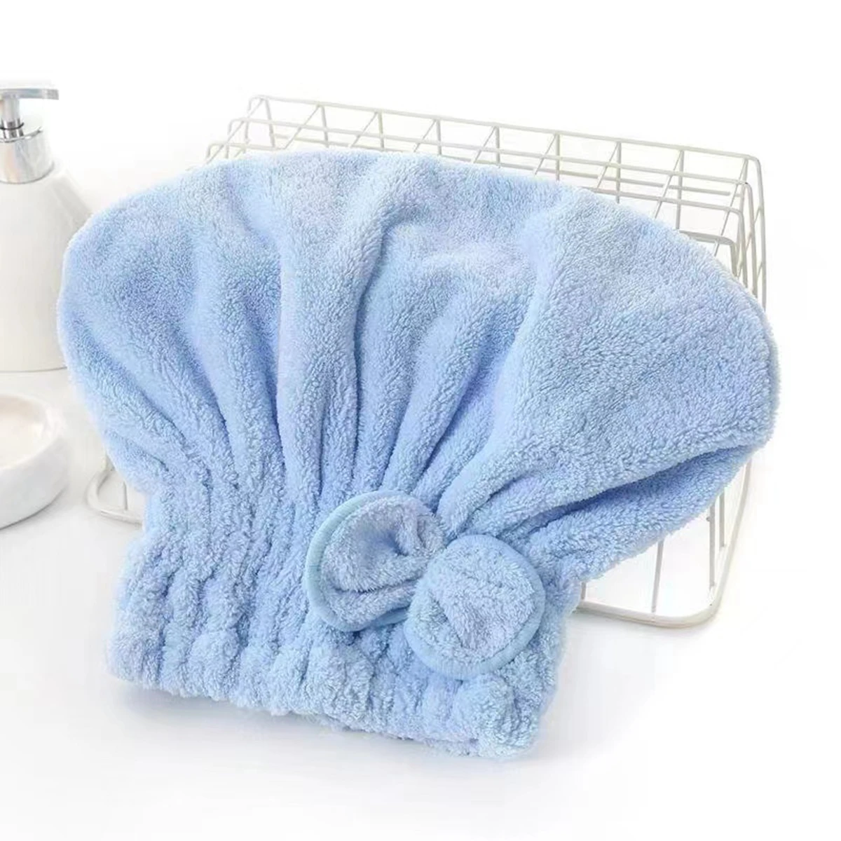 1 pz microfibra asciugamani per asciugare i capelli avvolgere la testa con fiocco cuffia per la doccia turbante per capelli HairWrap cuffia da bagno per capelli ricci lunghi e bagnati regalo - immagine 4
