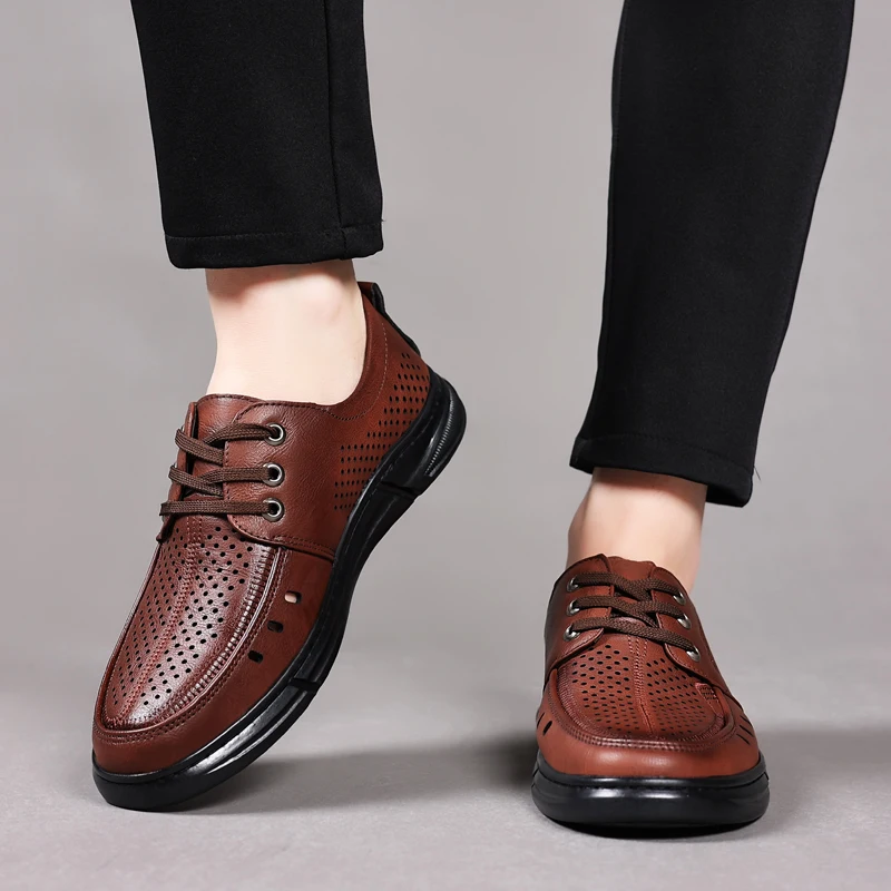 Summer Mens Leather Shoes Luxury Designer  Handmade Mens Loafers Moccasins Breathable Lightweight Hollow Out Business Zapatos 5