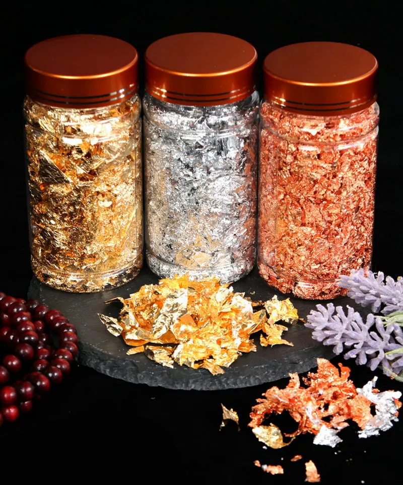 3 Bottiglie Di Lamina D'Oro Metallizzata Fiocchi 15 Grammo Per Unghie Pittura Artigianato Melma E Resina Creazione Di Gioielli In Oro Argento Colori R