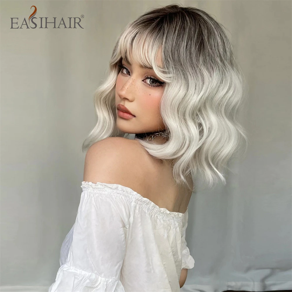Ombre Blonde Short Wavy Wig 3