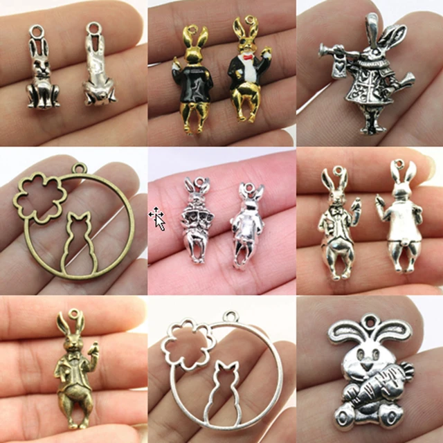 Bulk Charms For Jewelry Making Kit Pendant Diy Jewelry Accessories 3D  Enamel Rabbit With Clock Charms