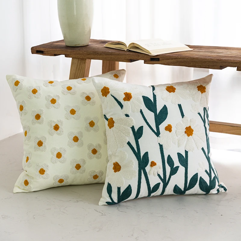 1psc Nordic Small Fresh Sofa Embroidery Pillow Cushion Bedroom Bed Pillowcover Decorative Backrest Flower Pillowcase 3