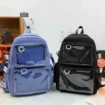 340D College Student Large Capacity Nylon Backpack Itabag Japanese Transparent Pocket School Bag for Anime Badges Pin Display 1
