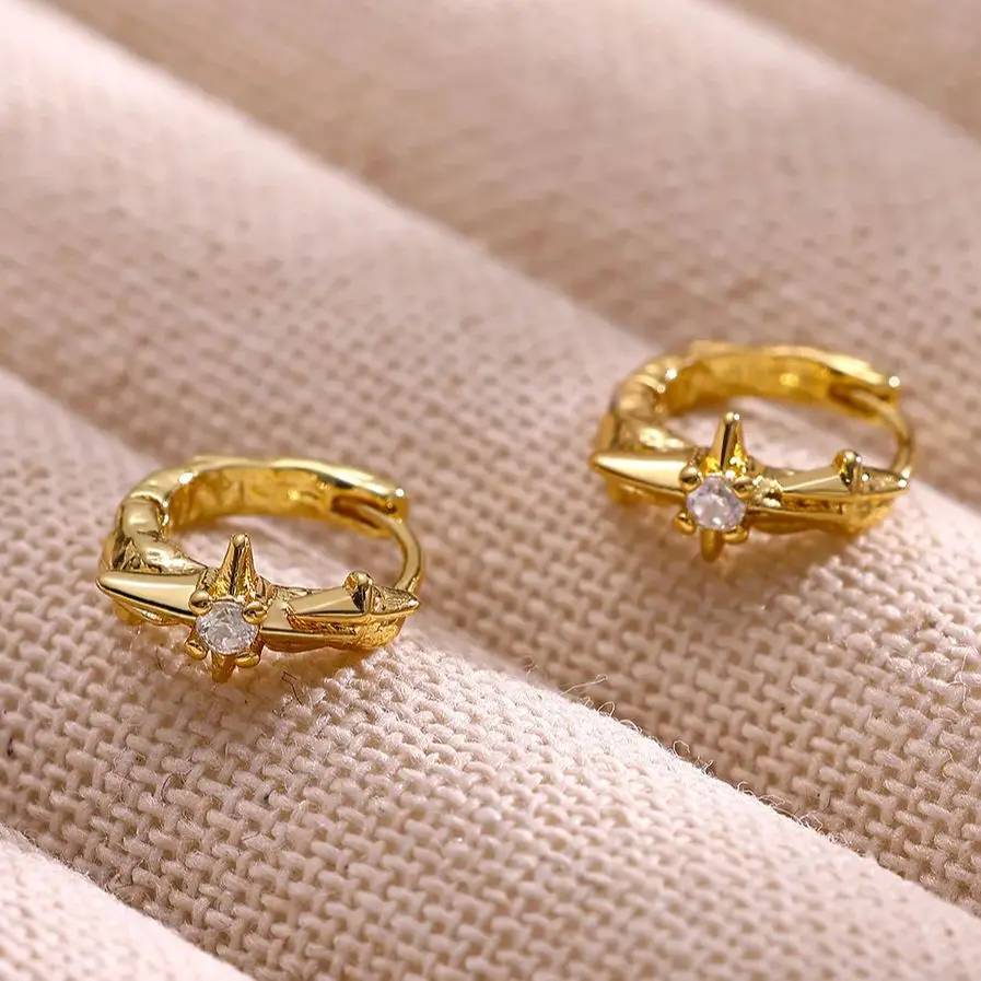 Zircon Tiny Star Earrings for Women, Gold Color Stainless Steel