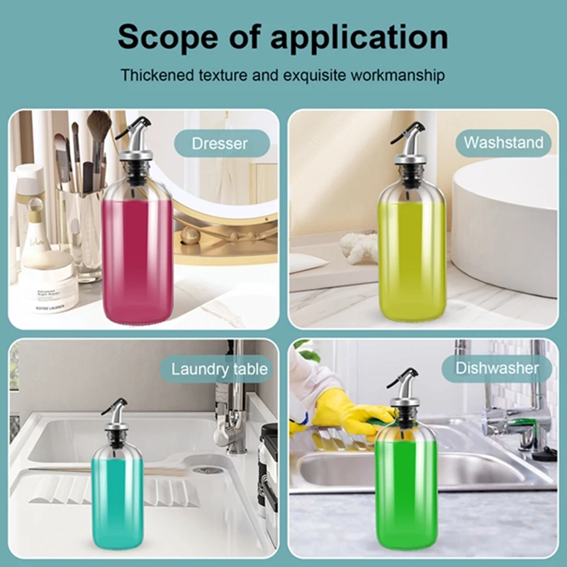 ABXF-16Oz Glass Mouthwash Dispenser With Pour Spout Funnel And Labels Reusable Mouthwash Bottles Container