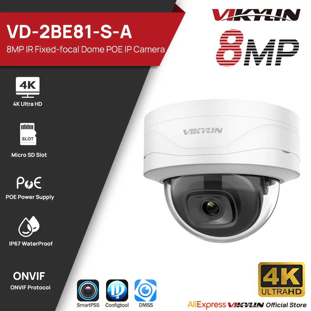

Видеокамера видеонаблюдения Vikylin 8MP 4K камера для Duhua OEM HDBW2831E-S-S2 IR Vandal-proof Dome PoE Camara SD Card