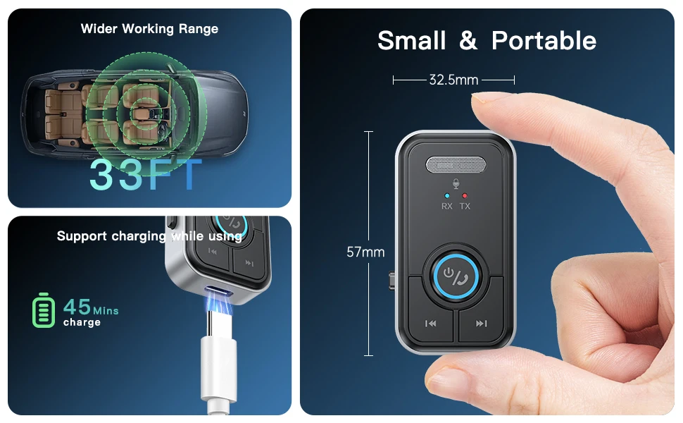 Bluetooth 5.3 Car AUX Audio Adapter Receiver Transmitter 3.5mm Jack AUX Wireless