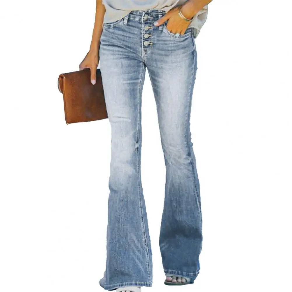 

Women Jeans High Waist Flared Hem Women's Jeans Slim Fit Gradient Color Full Length Bell-bottomed Denim Trousers Women Jeans