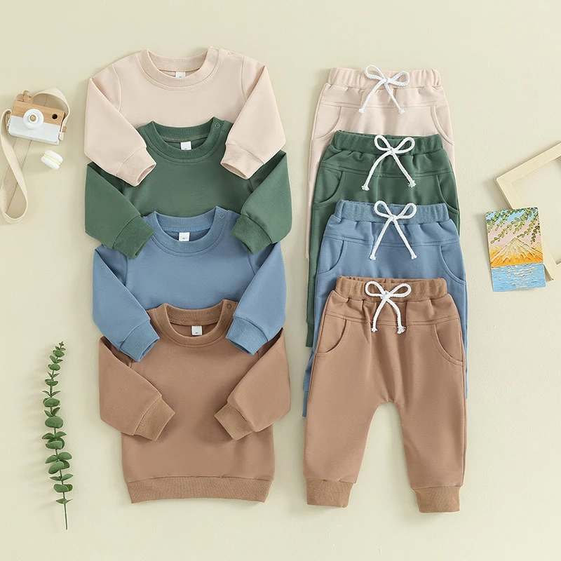 

Toddler Boy Girl Clothes for Kids Infant Sportwear Clothing Sets Solid Cotton Long Sleeve Sweatshirts Pants Casual Outfits