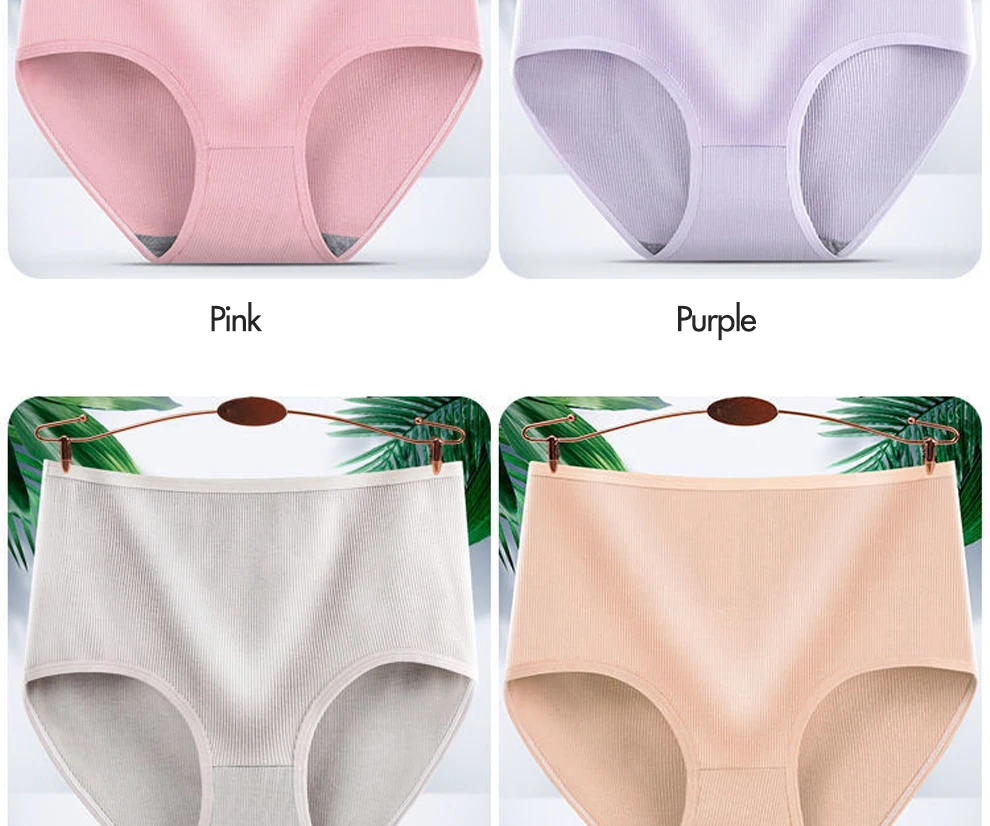 8pcs Women Panties Girl Plus Size Underwear High Waist Briefs Breathable Solid Color Soft Female Lingerie