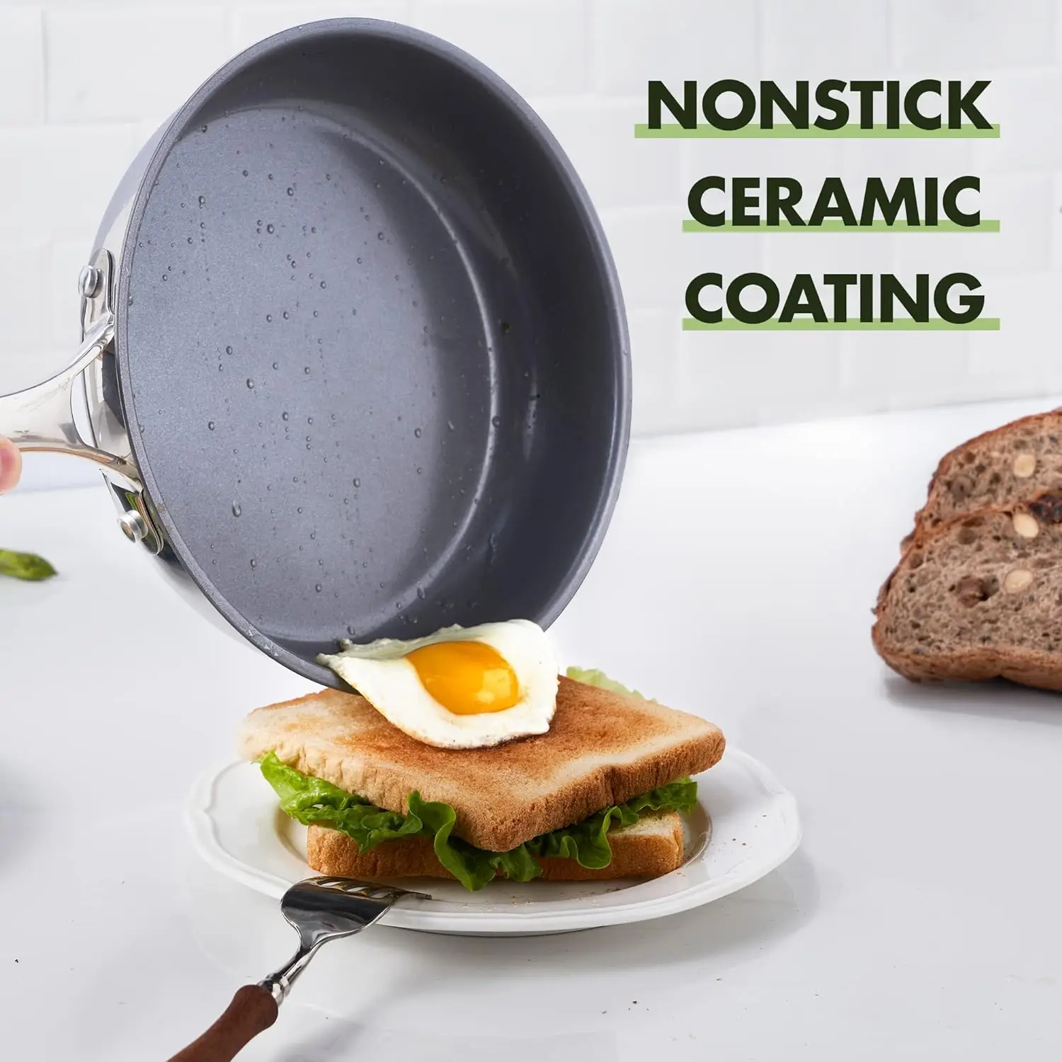 Ceramic Frying Pan Skillet Set with Lid, 8, 10 Nonstick Egg