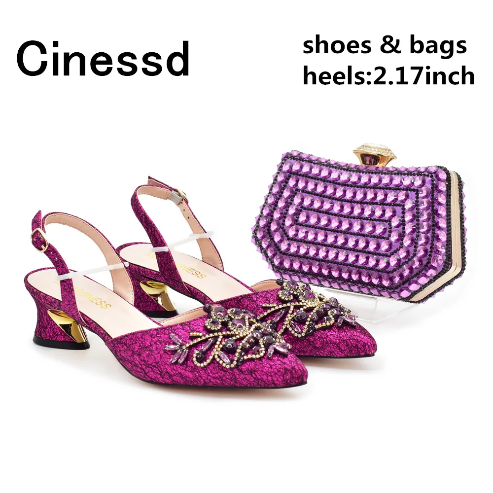 

Italian Design Nigerian Lastest Special Narrow Band And Cross-Tied Style Women Shoes and Bag Set in Purple Color for Party